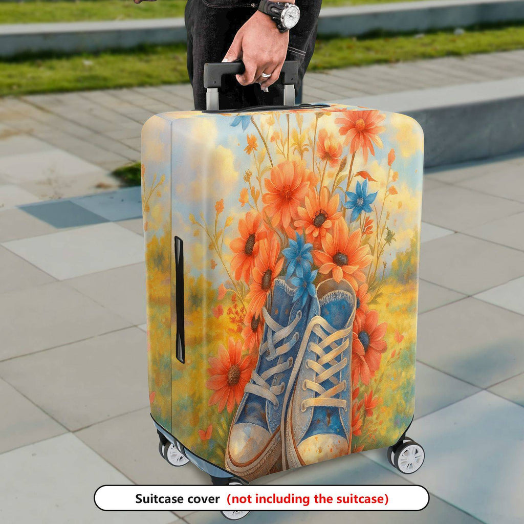 1-Piece Floral Retro Shoes Art Travel Luggage  Suitcase Luggage Cover, Stretch Protective Sleeve