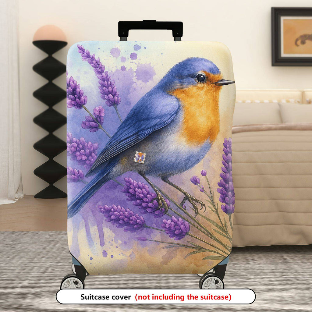 1-Piece Lavender Blue Bird Floral Watercolor Artistic  Suitcase Luggage Cover, Stretch Protective Sleeve