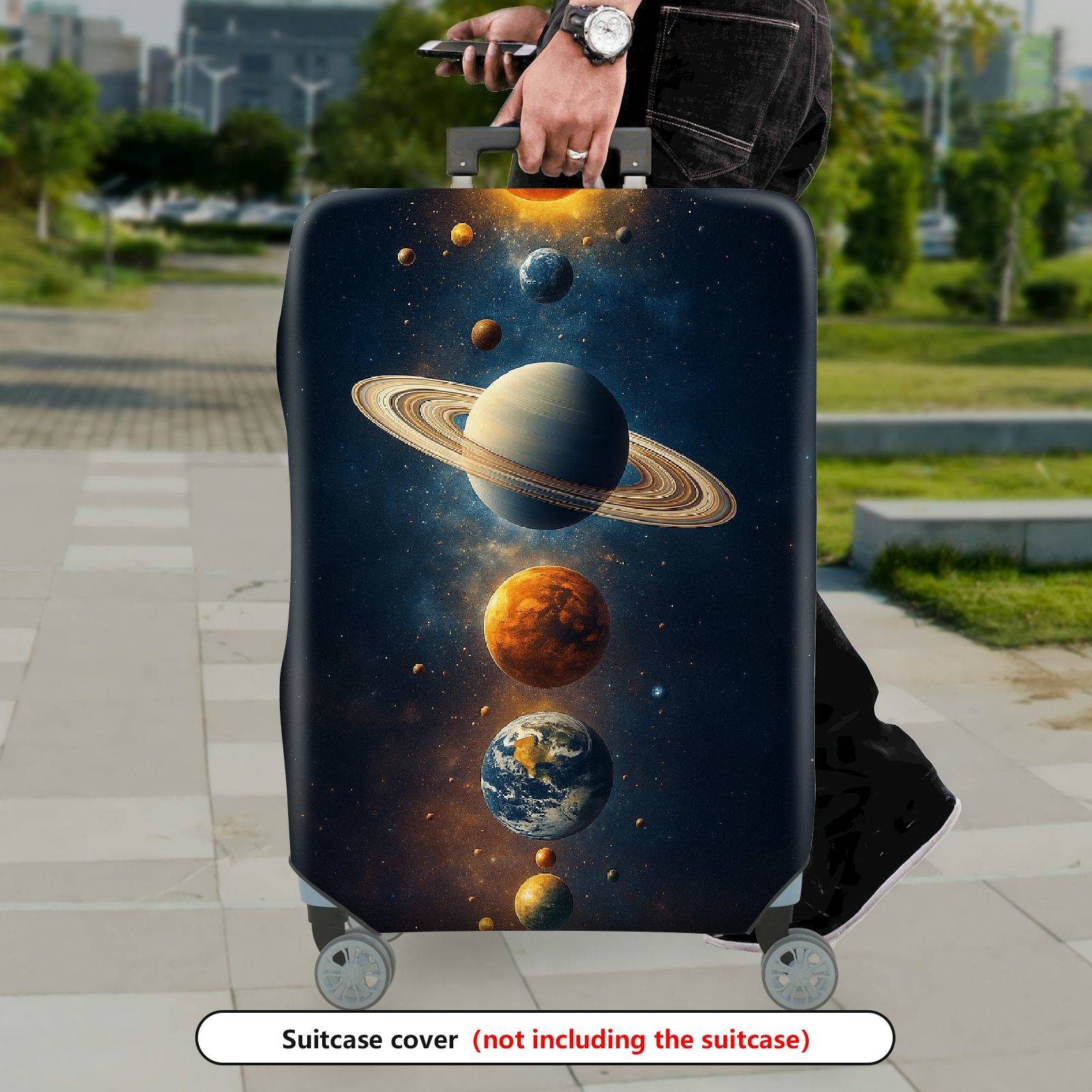 1-Piece Outer Space Planet Universe Galaxy Saturn Earth  Suitcase Luggage Cover, Stretch Protective Sleeve
