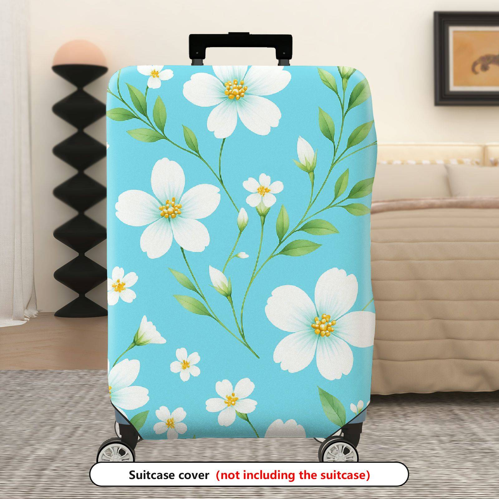 1-Piece Floral Leaf Blue White Travel  Suitcase Luggage Cover, Stretch Protective Sleeve