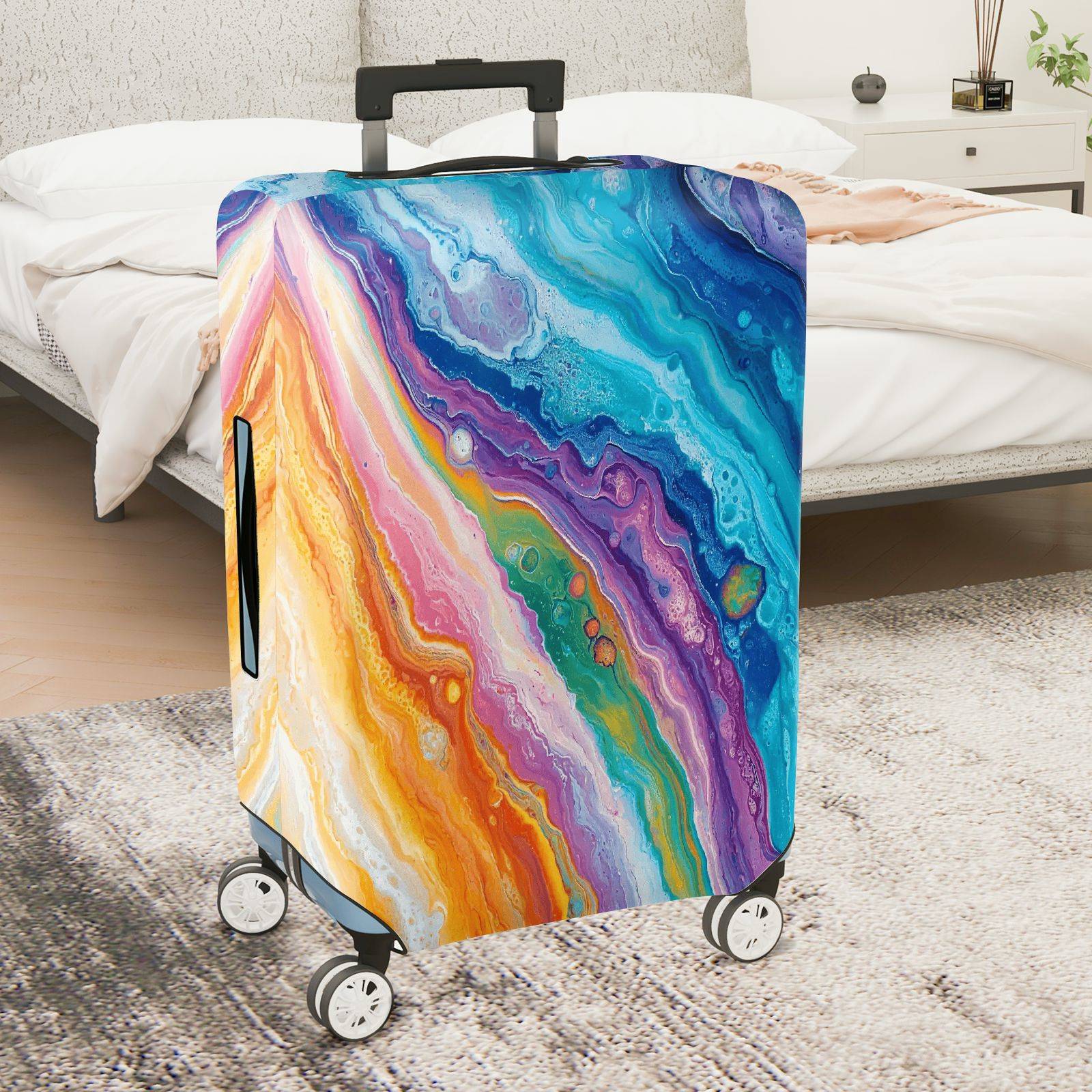 1-Piece Abstract Colorful Artistic Vibrant Fluid Marble  Suitcase Luggage Cover, Stretch Protective Sleeve