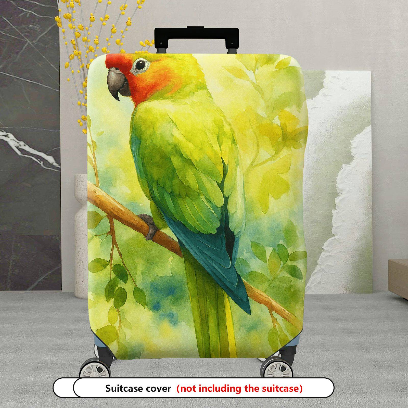 1-Piece Green Parrot Forest Watercolor Artistic Colorful  Suitcase Luggage Cover, Stretch Protective Sleeve