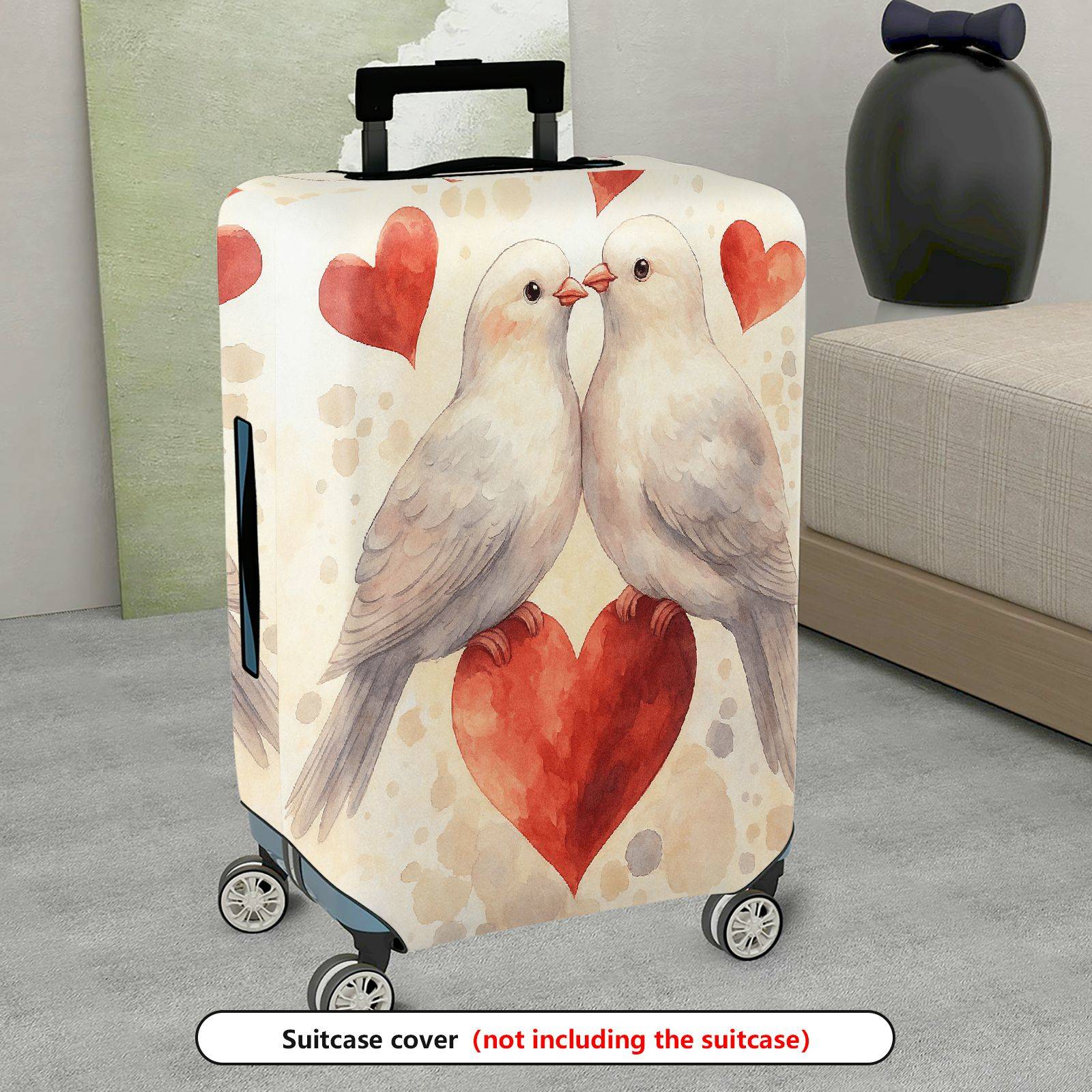 1-Piece Love Bird Heart Romantic Valentine Couples  Suitcase Luggage Cover, Stretch Protective Sleeve
