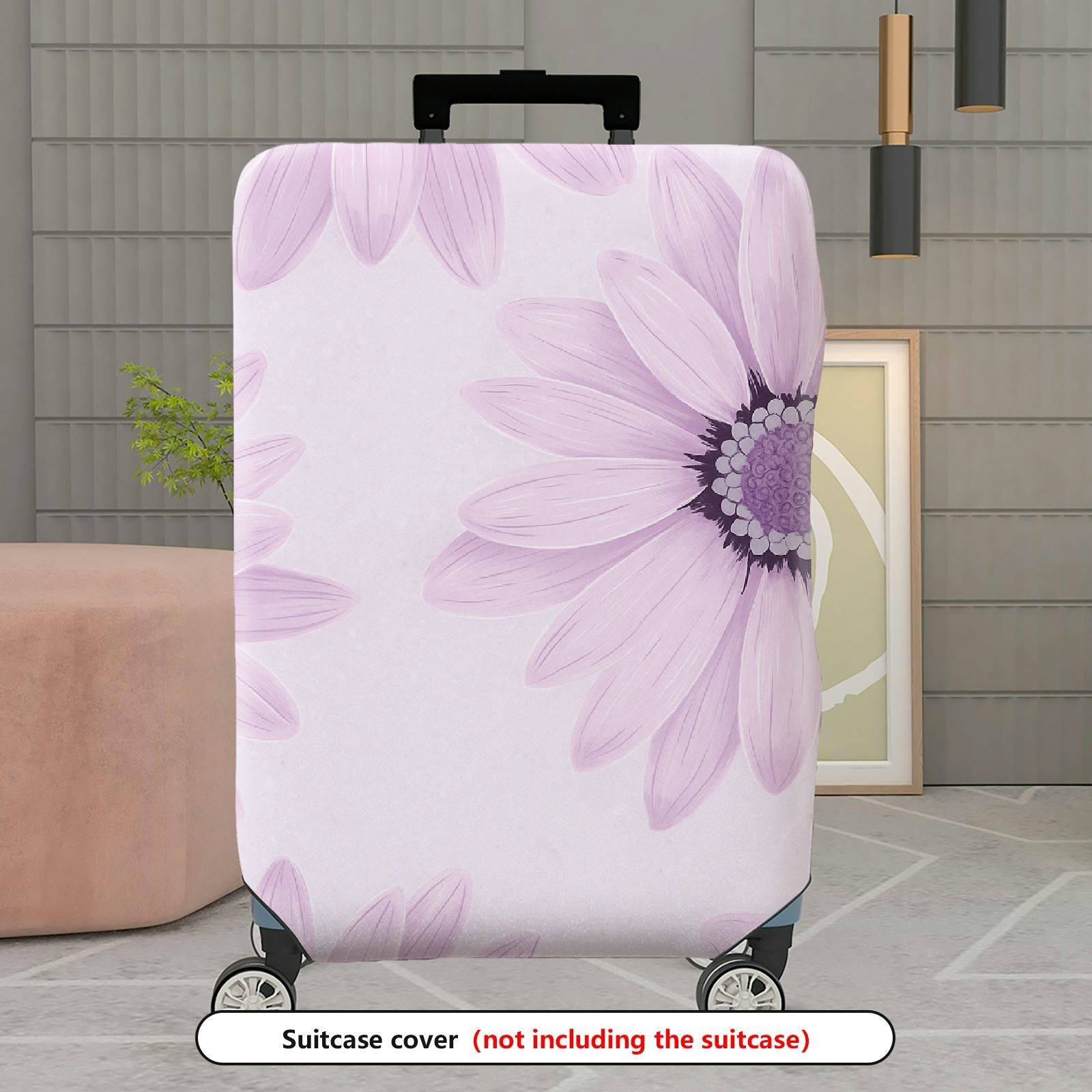 1-Piece Floral Purple Pastel Daisy Artistic Soft Flower  Suitcase Luggage Cover, Stretch Protective Sleeve