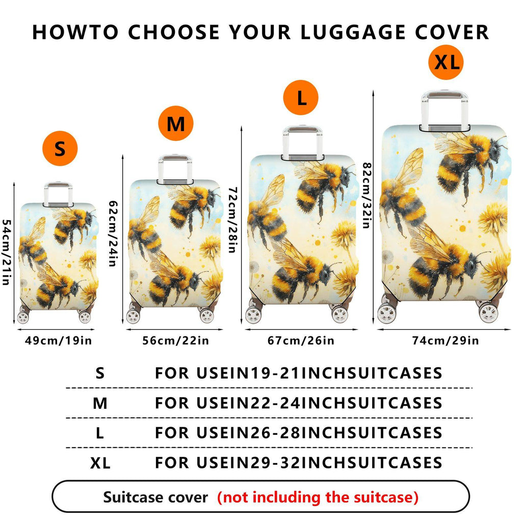 1-Piece Yellow Bee Flower Nature Artistic Travel  Suitcase Luggage Cover, Stretch Protective Sleeve