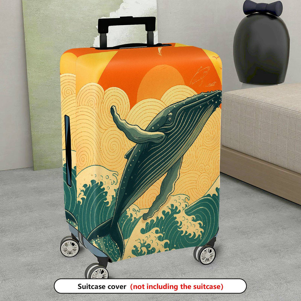 1-Piece Whale Sunset Ocean Wave Travel Art  Suitcase Luggage Cover, Stretch Protective Sleeve