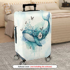 1-Piece Whale Butterfly Flower Watercolor Artistic Nautical  Suitcase Luggage Cover, Stretch Protective Sleeve