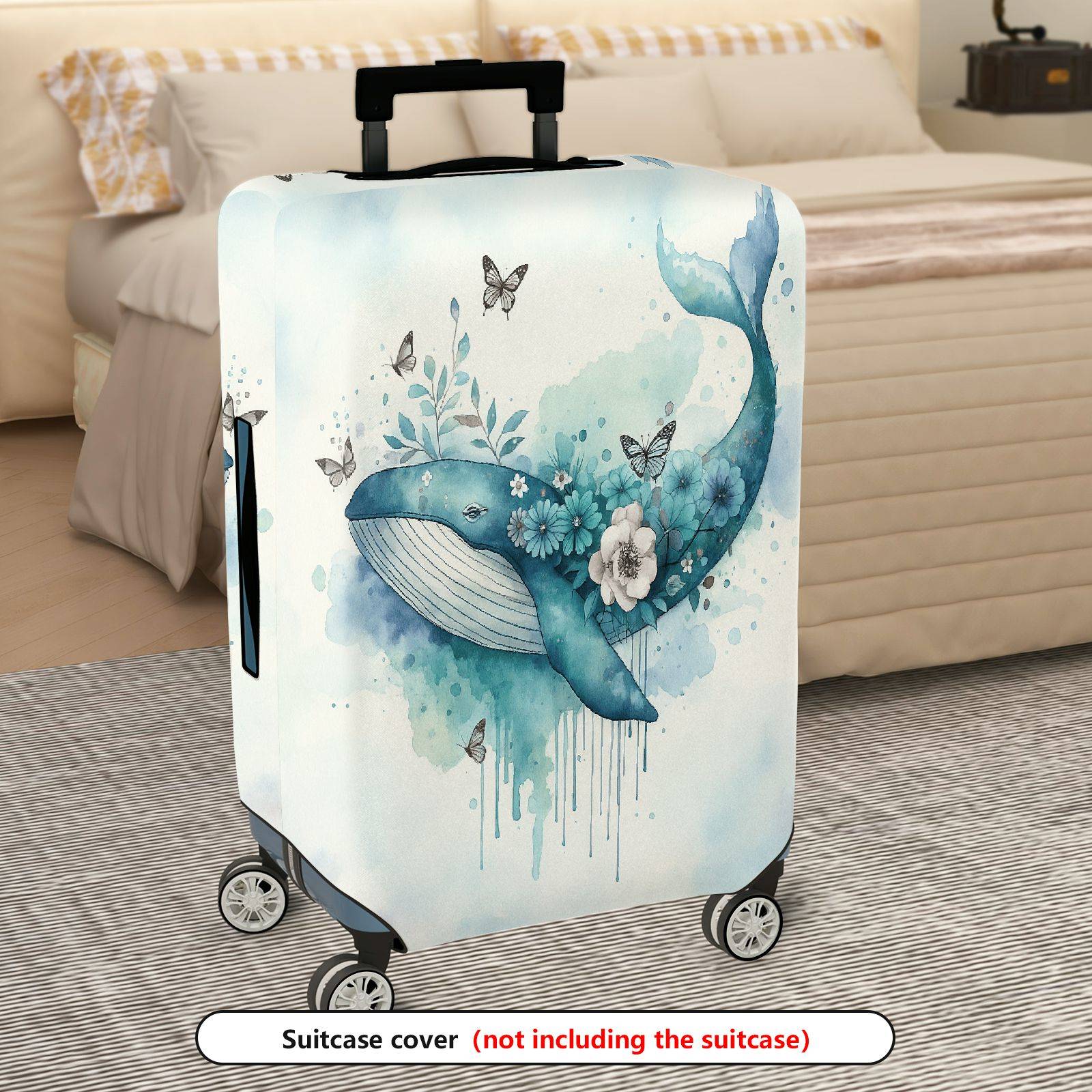 1-Piece Whale Butterfly Flower Watercolor Artistic Nautical  Suitcase Luggage Cover, Stretch Protective Sleeve