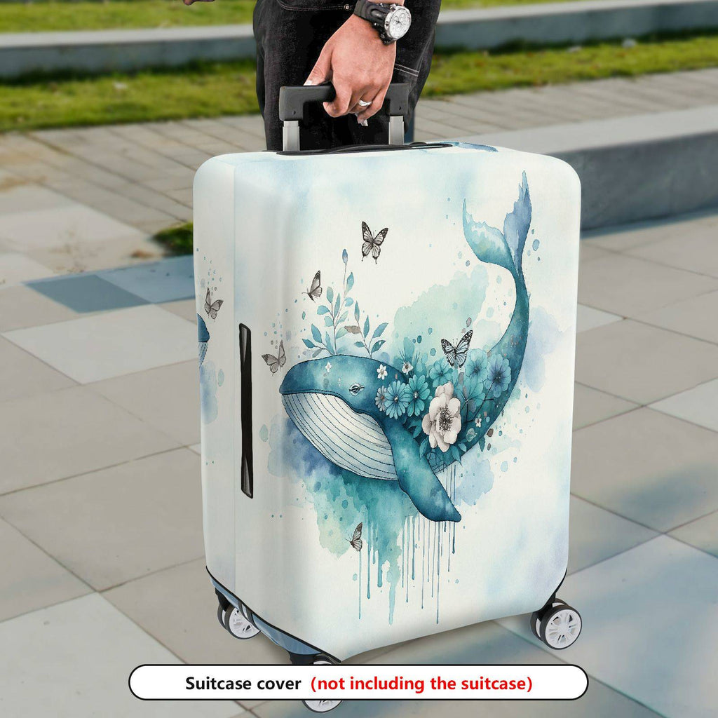 1-Piece Whale Butterfly Flower Watercolor Artistic Nautical  Suitcase Luggage Cover, Stretch Protective Sleeve