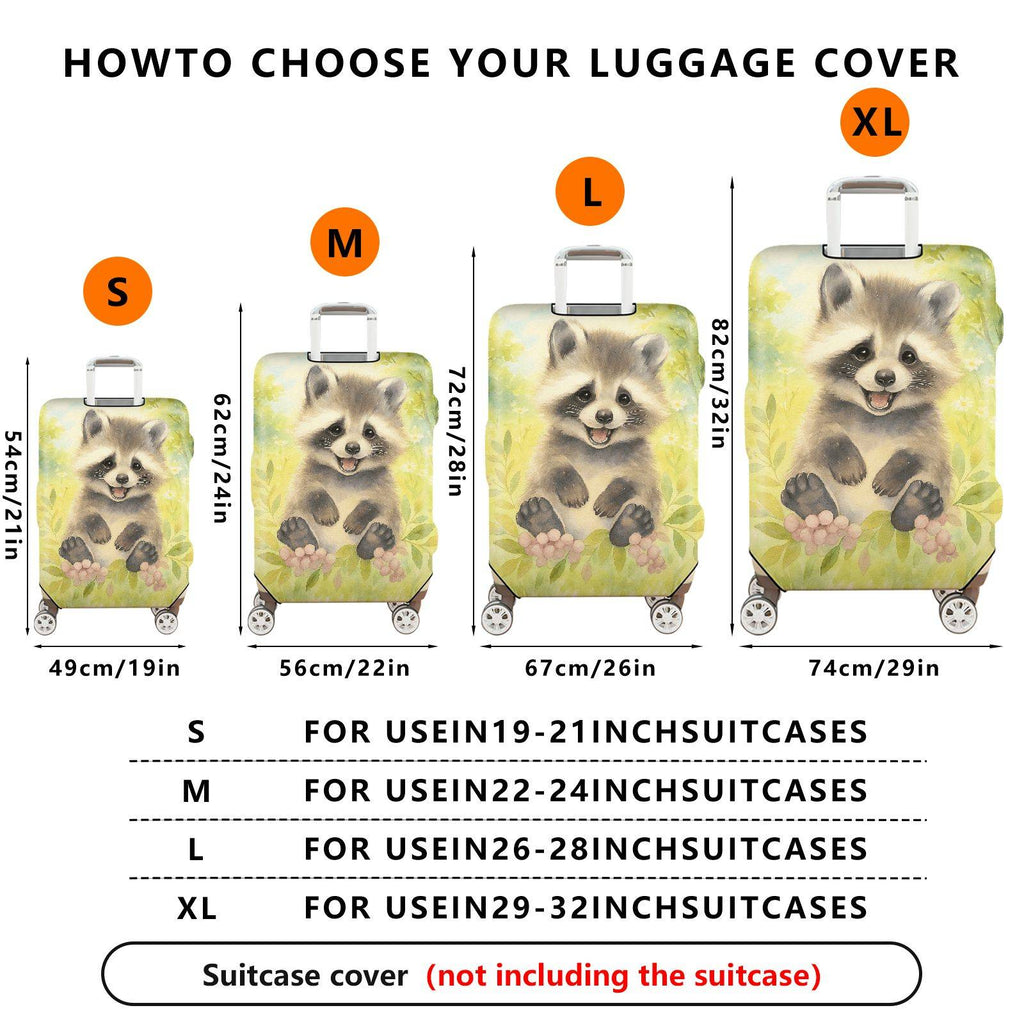 1-Piece Cute Raccoon Animal  Nature Green Flower  Suitcase Luggage Cover, Stretch Protective Sleeve
