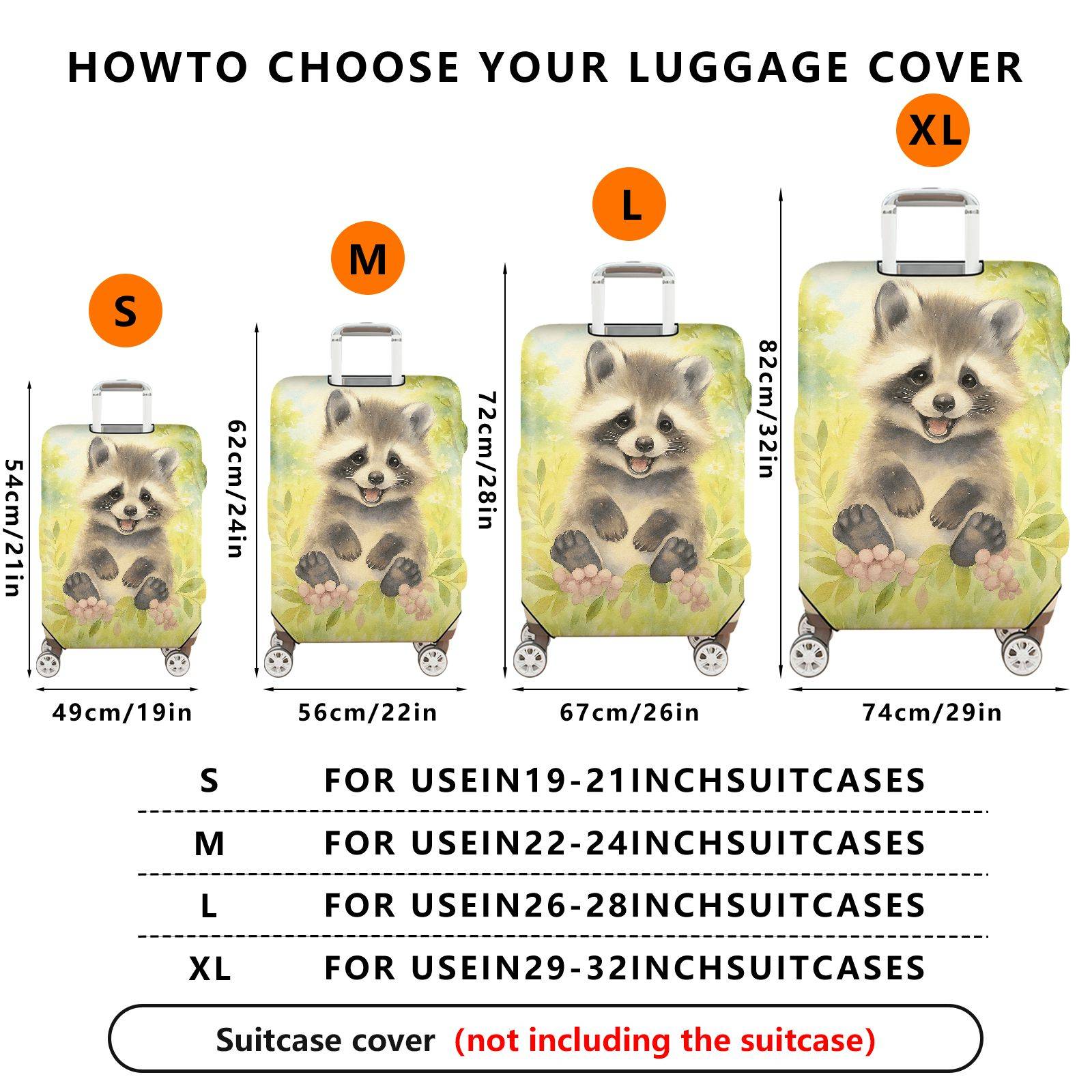 1-Piece Cute Raccoon Animal  Nature Green Flower  Suitcase Luggage Cover, Stretch Protective Sleeve