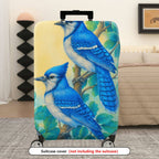 1-Piece Blue Jay Bird Leaf Artistic  Suitcase Luggage Cover, Stretch Protective Sleeve