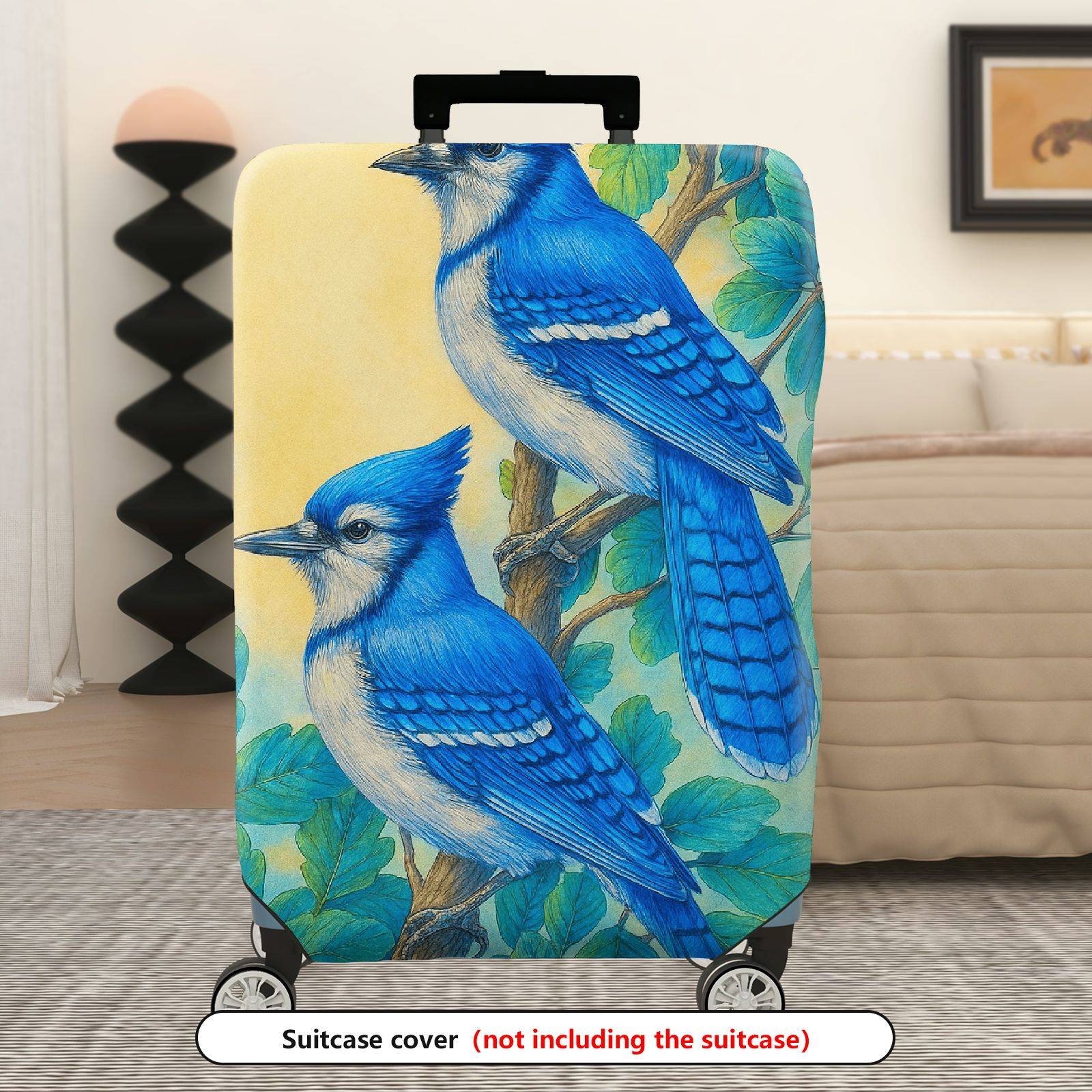 1-Piece Blue Jay Bird Leaf Artistic  Suitcase Luggage Cover, Stretch Protective Sleeve