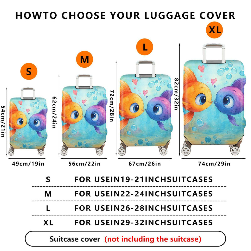 1-Piece Cute  Fish Love Heart Underwater Colorful  Suitcase Luggage Cover, Stretch Protective Sleeve