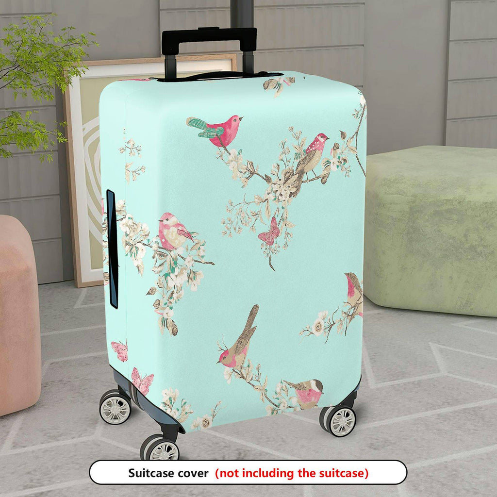 1-Piece Bird Flower Branch Butterfly Pastel Romantic  Suitcase Luggage Cover, Stretch Protective Sleeve