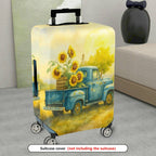 1-Piece Summer Sunflower Farm Vintage Truck Nature Art  Suitcase Luggage Cover, Stretch Protective Sleeve