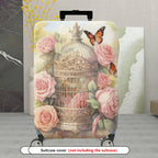 1-Piece Vintage Floral Butterfly Birdcage Nature Artistic  Suitcase Luggage Cover, Stretch Protective Sleeve