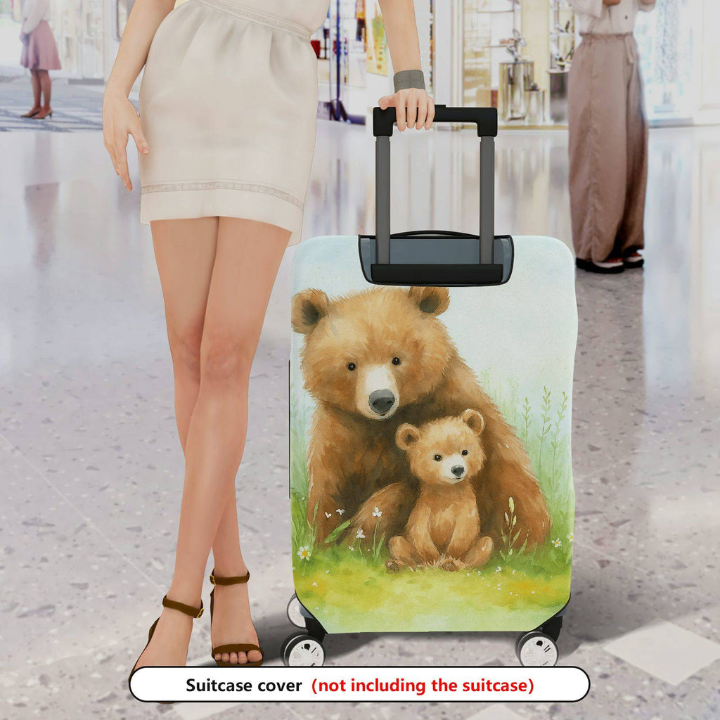 1-Piece Bear Nature Animal  Grass Flower  Suitcase Luggage Cover, Stretch Protective Sleeve