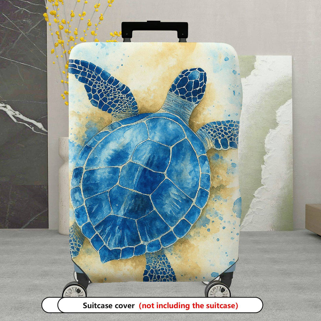 1-Piece Blue Sea Turtle Ocean Marine Animal Watercolor Art Travel  Suitcase Luggage Cover, Stretch Protective Sleeve
