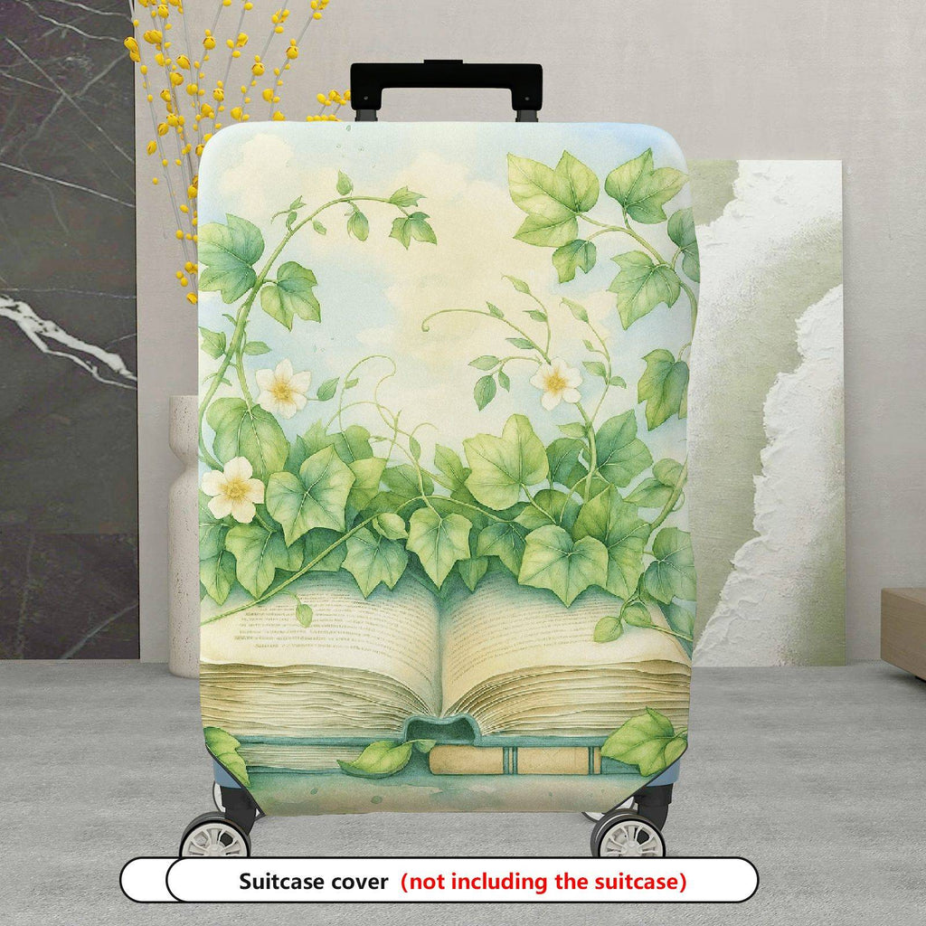 1-Piece Vintage Nature Artistic Book Floral Greenery Leaves  Suitcase Luggage Cover, Stretch Protective Sleeve