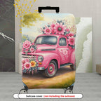1-Piece Pink Flower Truck Vintage Nature Retro Floral  Suitcase Luggage Cover, Stretch Protective Sleeve
