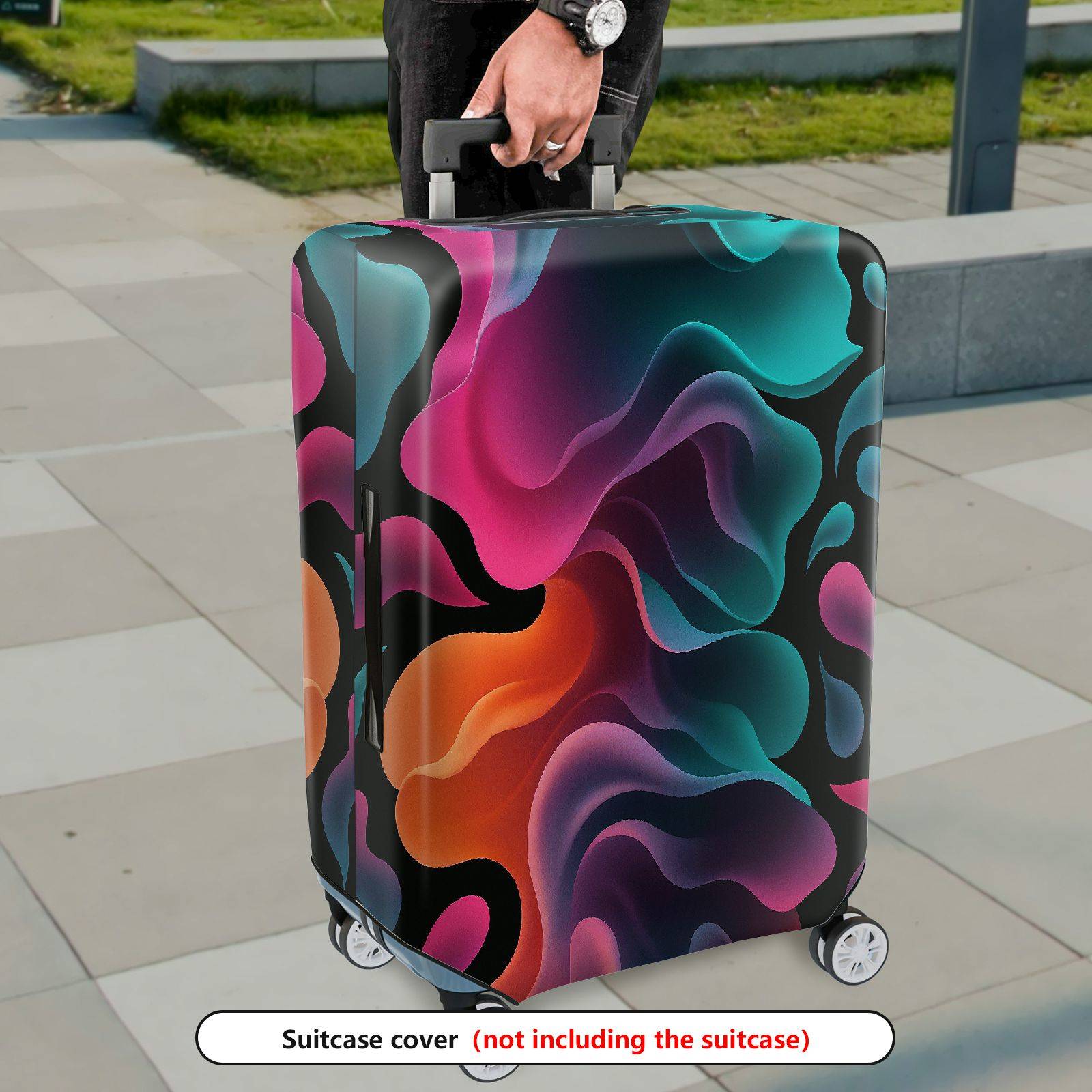 1-Piece Abstract Colorful Fluid Wave Pattern  Suitcase Luggage Cover, Stretch Protective Sleeve