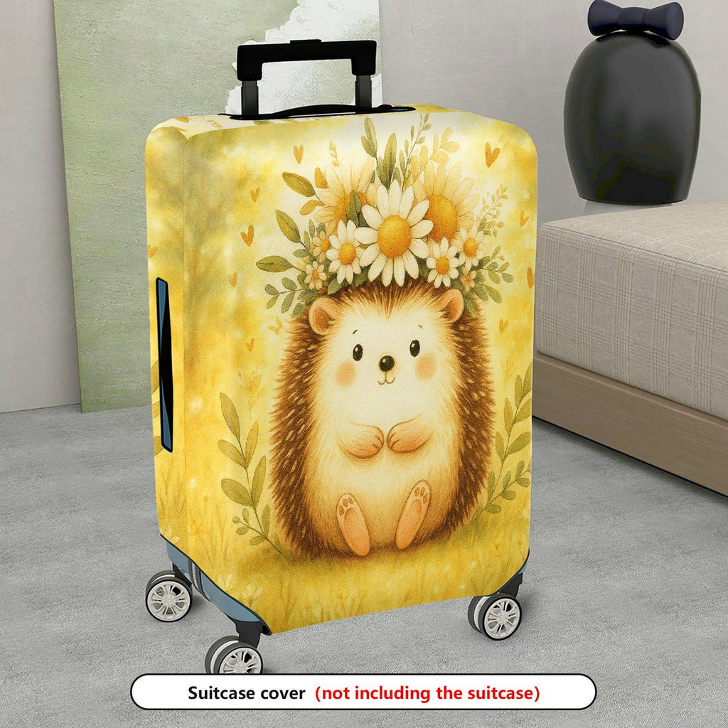 1-Piece Cute Animal Flower Hedgehog Yellow Nature Vintage  Suitcase Luggage Cover, Stretch Protective Sleeve