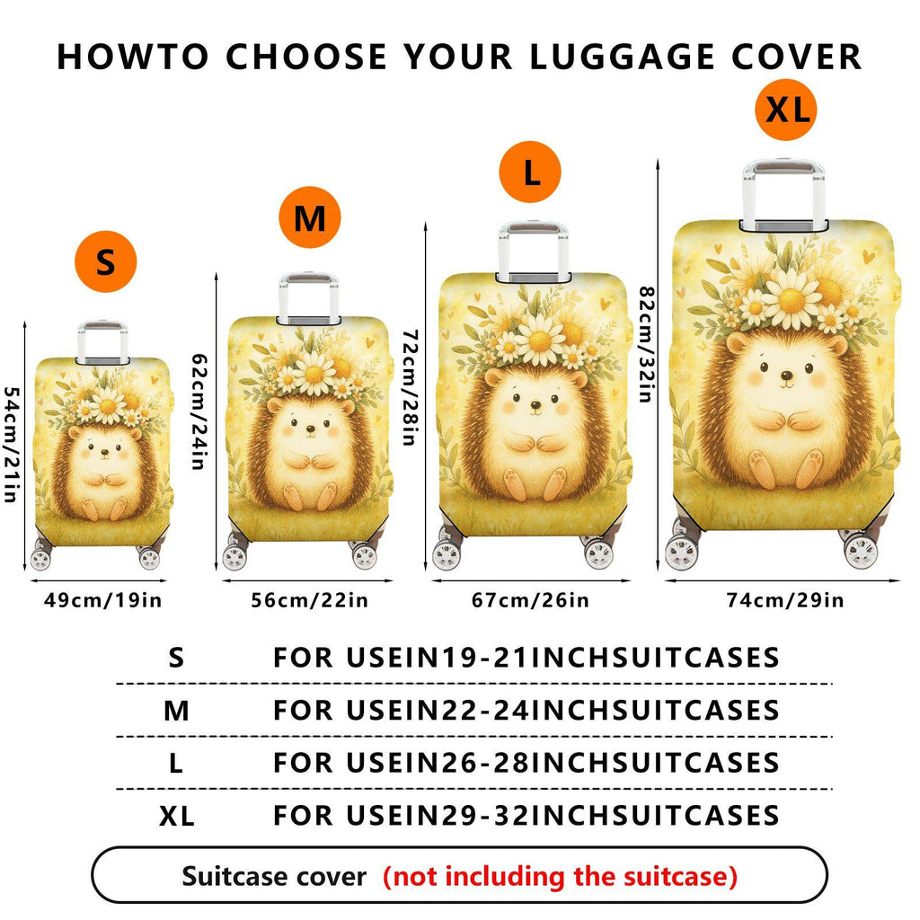 1-Piece Cute Animal Flower Hedgehog Yellow Nature Vintage  Suitcase Luggage Cover, Stretch Protective Sleeve