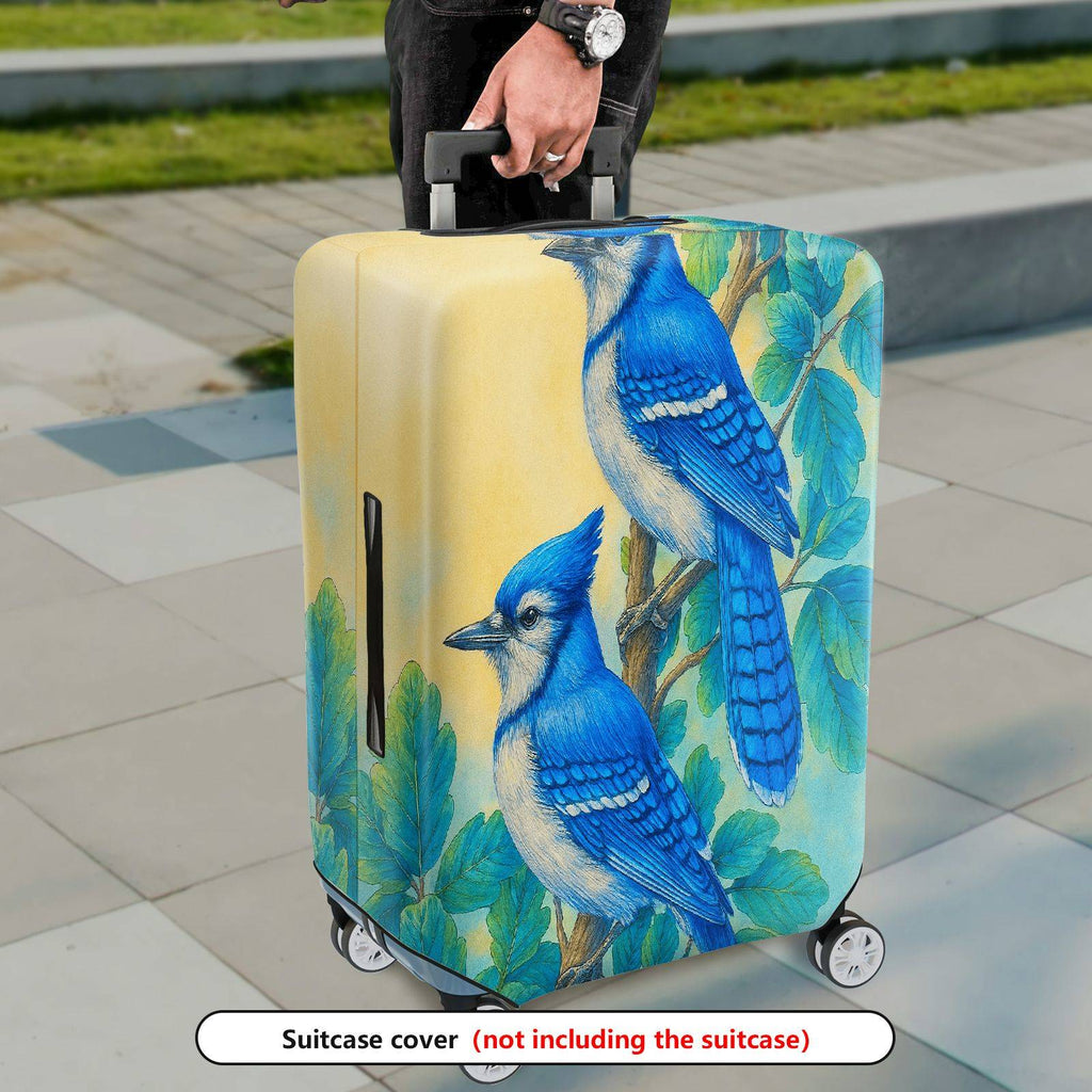 1-Piece Blue Jay Bird Leaf Artistic  Suitcase Luggage Cover, Stretch Protective Sleeve