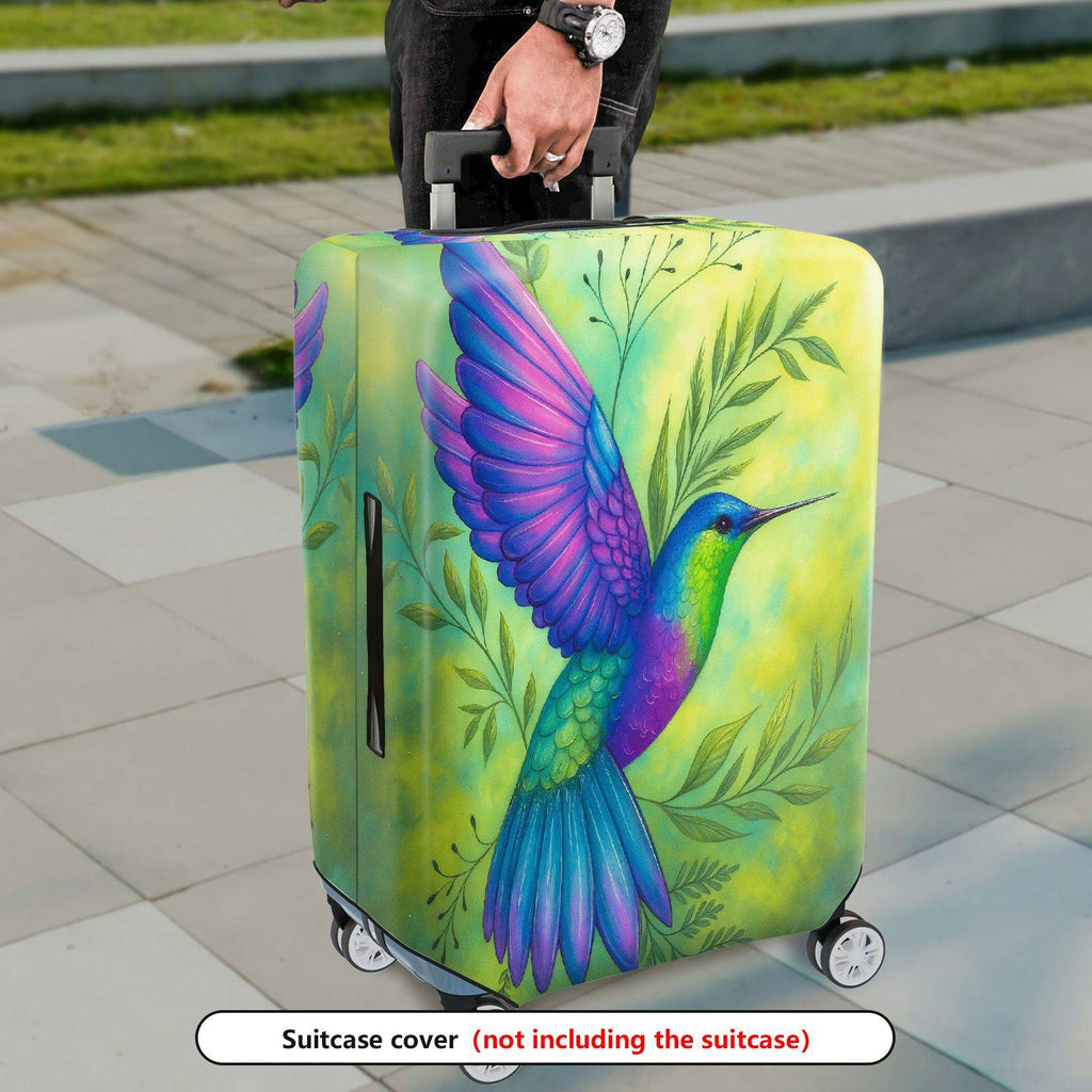 1-Piece Colorful Hummingbird Leaf Green Nature Artistic  Suitcase Luggage Cover, Stretch Protective Sleeve