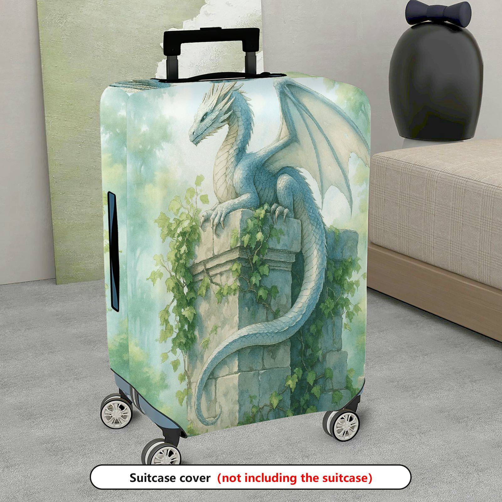 1-Piece Dragon Fantasy Art Mythical Green Nature Ivy  Suitcase Luggage Cover, Stretch Protective Sleeve