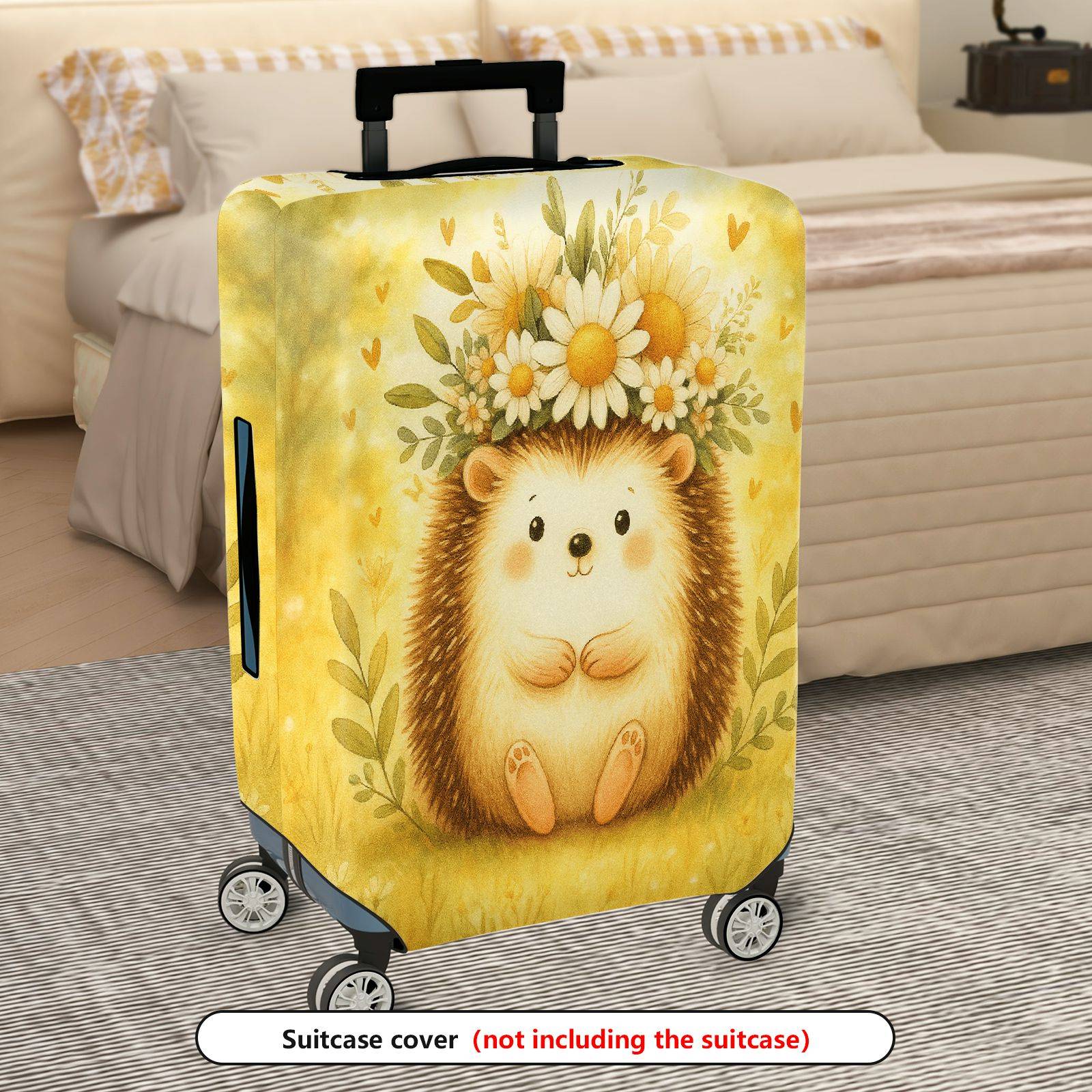 1-Piece Cute Animal Flower Hedgehog Yellow Nature Vintage  Suitcase Luggage Cover, Stretch Protective Sleeve