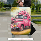 1-Piece Pink Flower Truck Vintage Nature Retro Floral  Suitcase Luggage Cover, Stretch Protective Sleeve