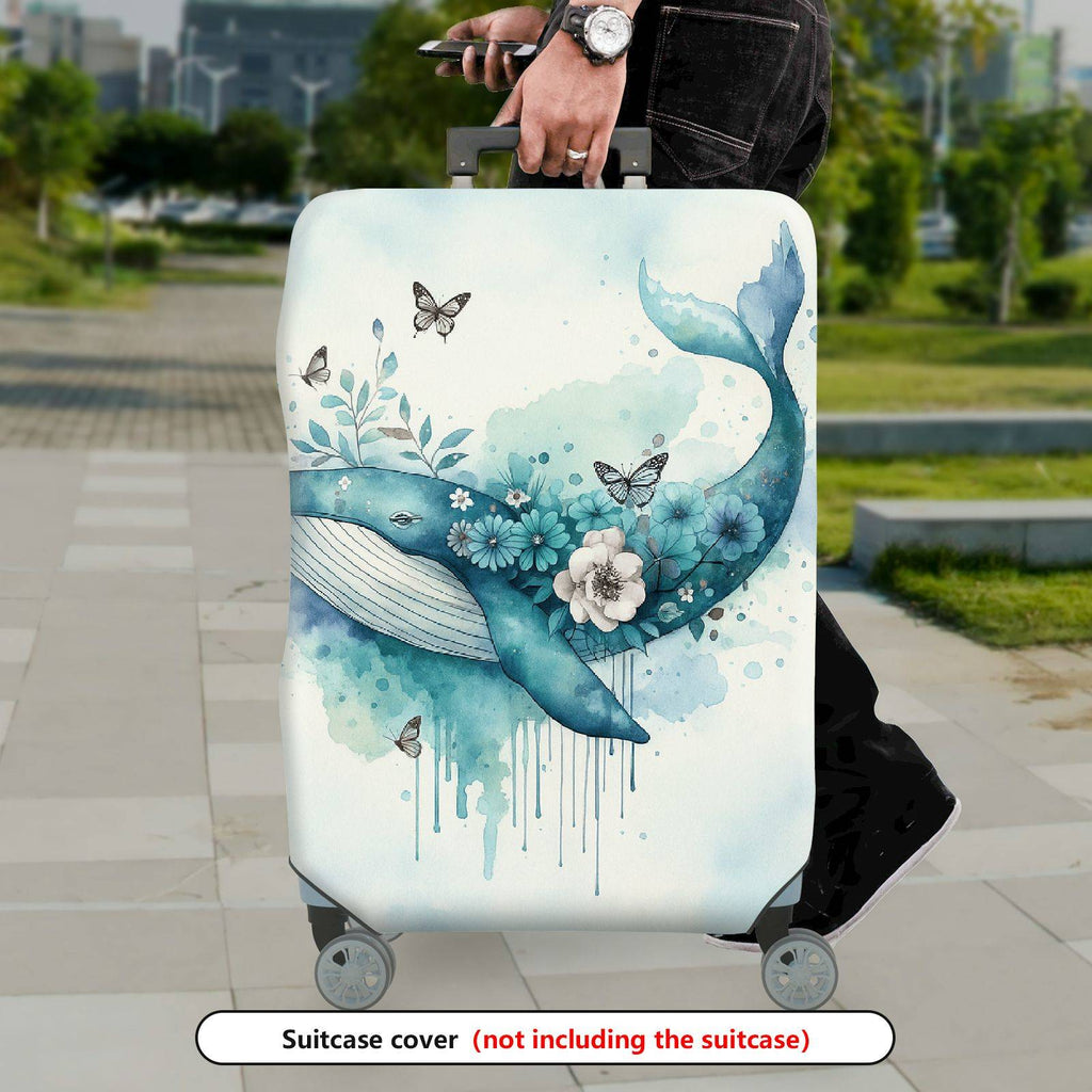 1-Piece Whale Butterfly Flower Watercolor Artistic Nautical  Suitcase Luggage Cover, Stretch Protective Sleeve