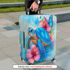 1-Piece Sea Turtle Hibiscus Flower Butterfly Ocean Blue  Suitcase Luggage Cover, Stretch Protective Sleeve