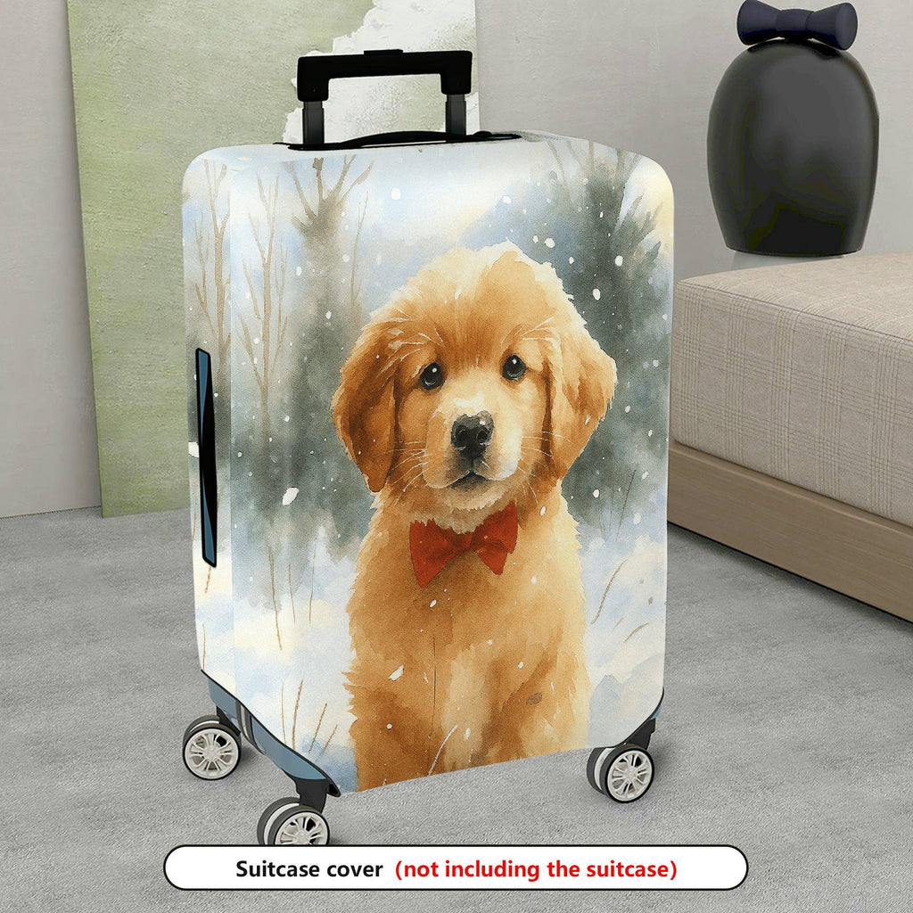 1-Piece Cute Puppy Winter Snow Bowtie Animal  Suitcase Luggage Cover, Stretch Protective Sleeve