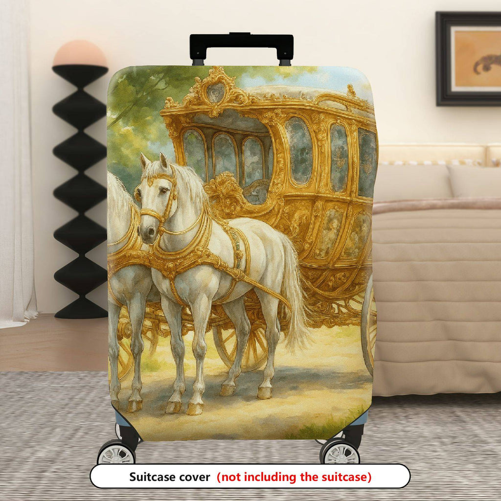 1-Piece Vintage Carriage Horse Green Gold Artistic  Suitcase Luggage Cover, Stretch Protective Sleeve