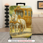 1-Piece Vintage Carriage Horse Green Gold Artistic  Suitcase Luggage Cover, Stretch Protective Sleeve