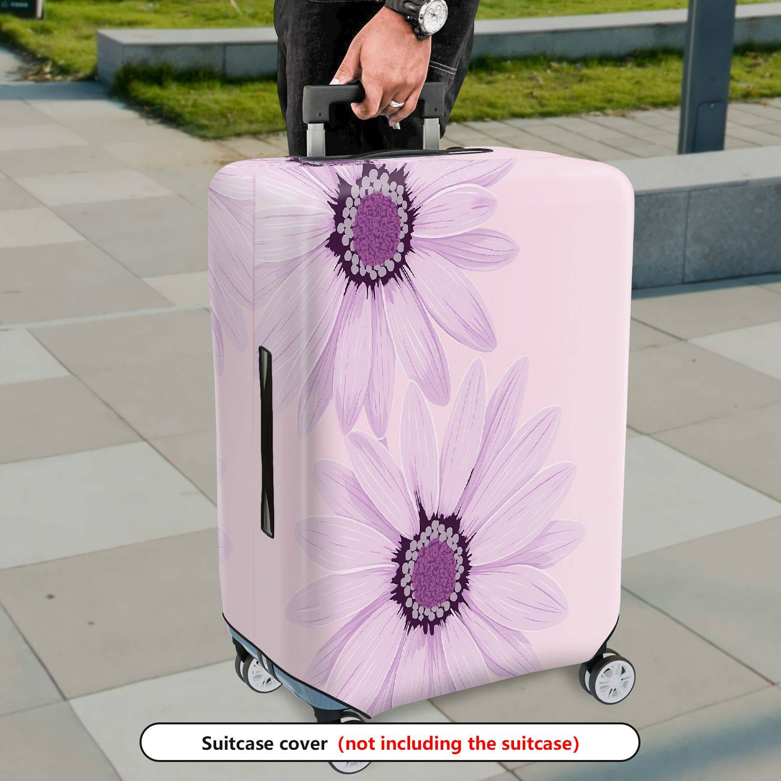 1-Piece Floral Purple Daisy Flower Pastel Decorative Stylish  Suitcase Luggage Cover, Stretch Protective Sleeve