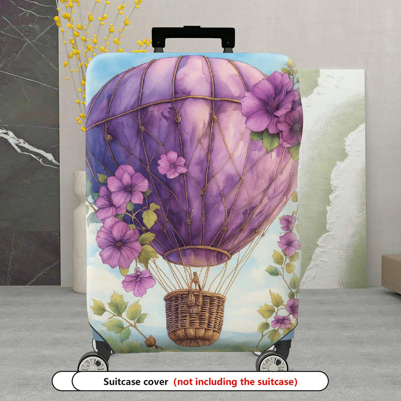 1-Piece Purple Balloon Floral Sky Artistic  Suitcase Luggage Cover, Stretch Protective Sleeve
