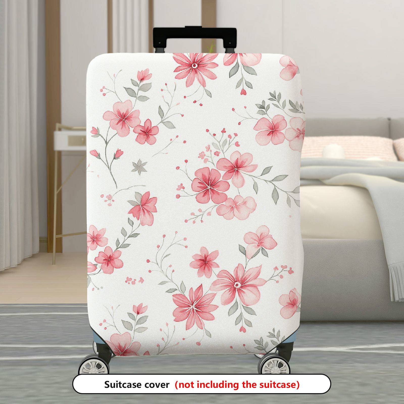 1-Piece Floral Pattern Pink Flower Nature Leaf Botanical Art  Suitcase Luggage Cover, Stretch Protective Sleeve