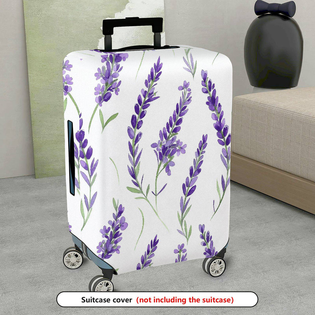 1-Piece White Lavender Floral Elegant Botanical Artistic  Suitcase Luggage Cover, Stretch Protective Sleeve