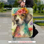 1-Piece Floral Dog Art Watercolor Colorful Artistic  Suitcase Luggage Cover, Stretch Protective Sleeve
