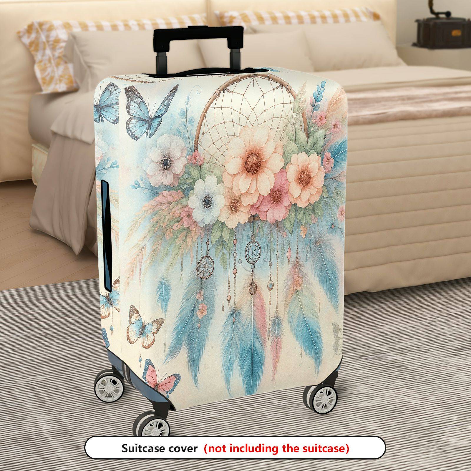 1-Piece Floral Butterfly Dreamcatcher Feathers Art  Suitcase Luggage Cover, Stretch Protective Sleeve
