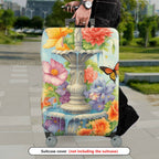 1-Piece Fountain Floral Butterfly Colorful Nature Art  Suitcase Luggage Cover, Stretch Protective Sleeve