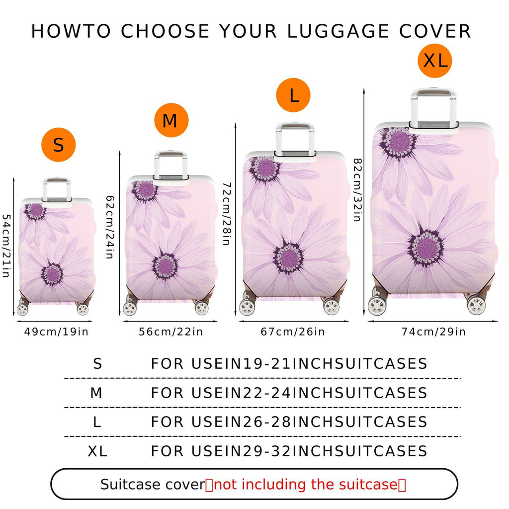 1-Piece Floral Purple Daisy Flower Pastel Decorative Stylish  Suitcase Luggage Cover, Stretch Protective Sleeve