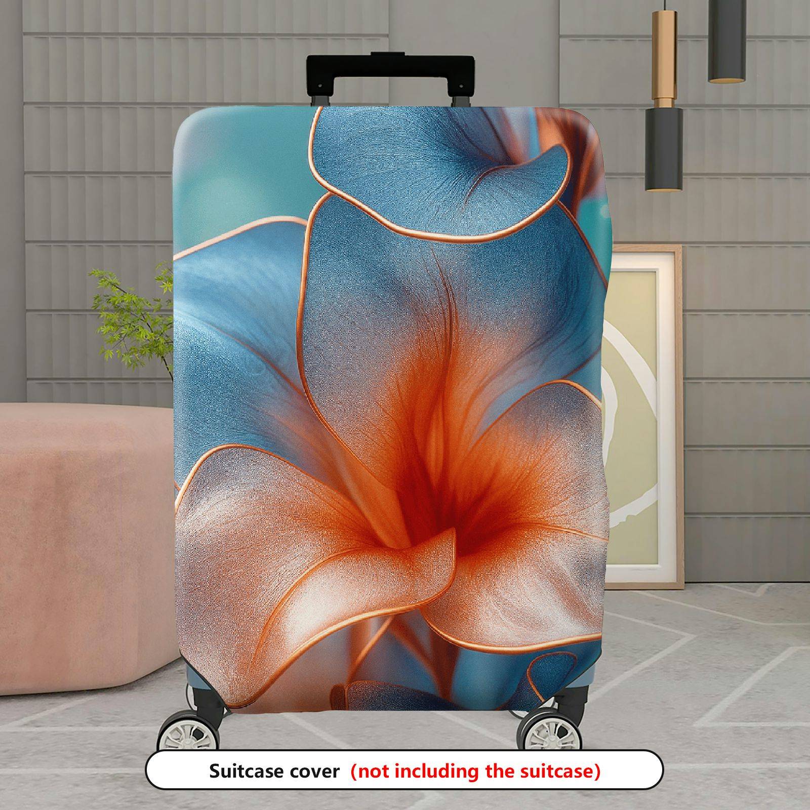 1-Piece Abstract Floral Blue Orange Artistic Luggage  Suitcase Luggage Cover, Stretch Protective Sleeve