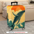 1-Piece Whale Sunset Ocean Wave Travel Art  Suitcase Luggage Cover, Stretch Protective Sleeve
