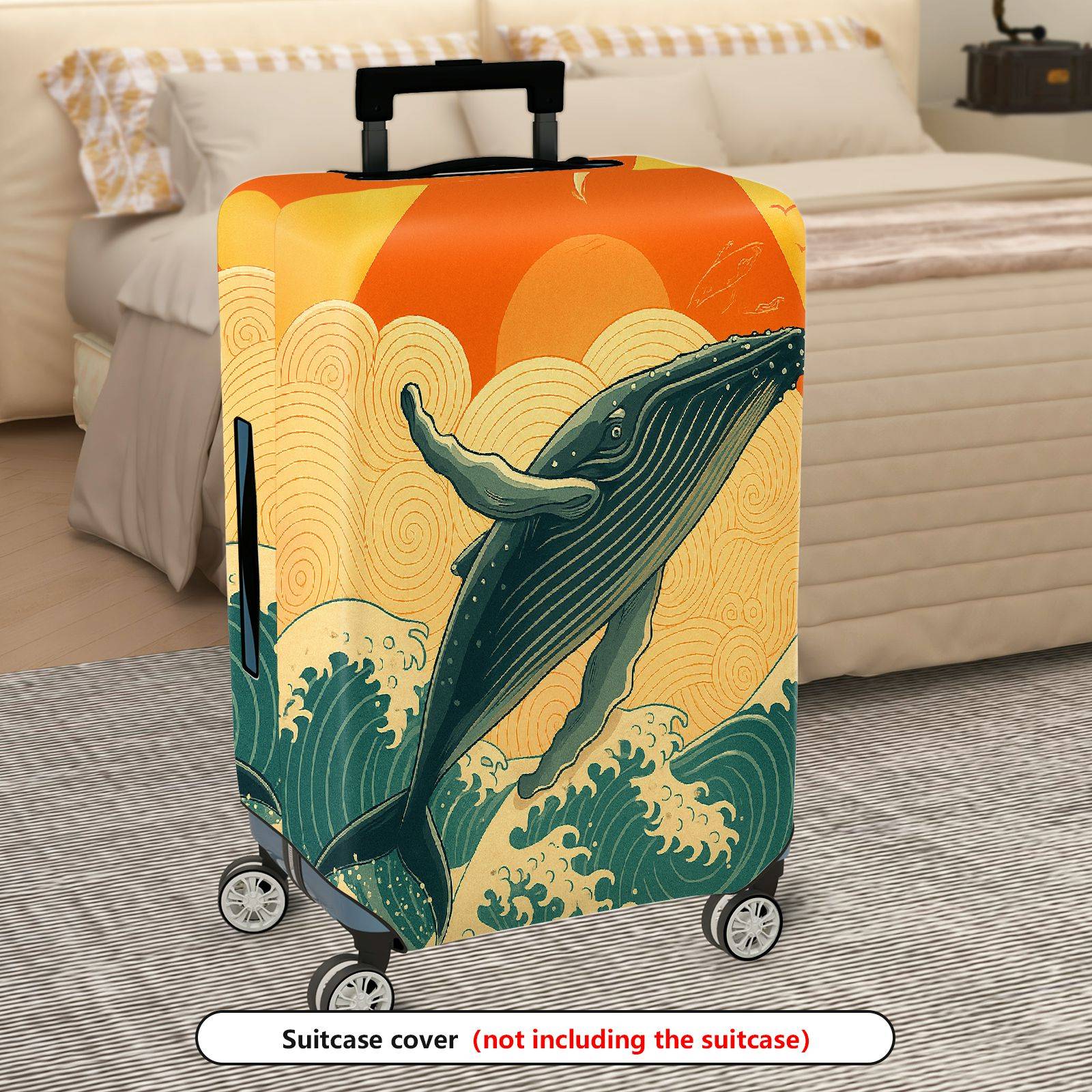 1-Piece Whale Sunset Ocean Wave Travel Art  Suitcase Luggage Cover, Stretch Protective Sleeve