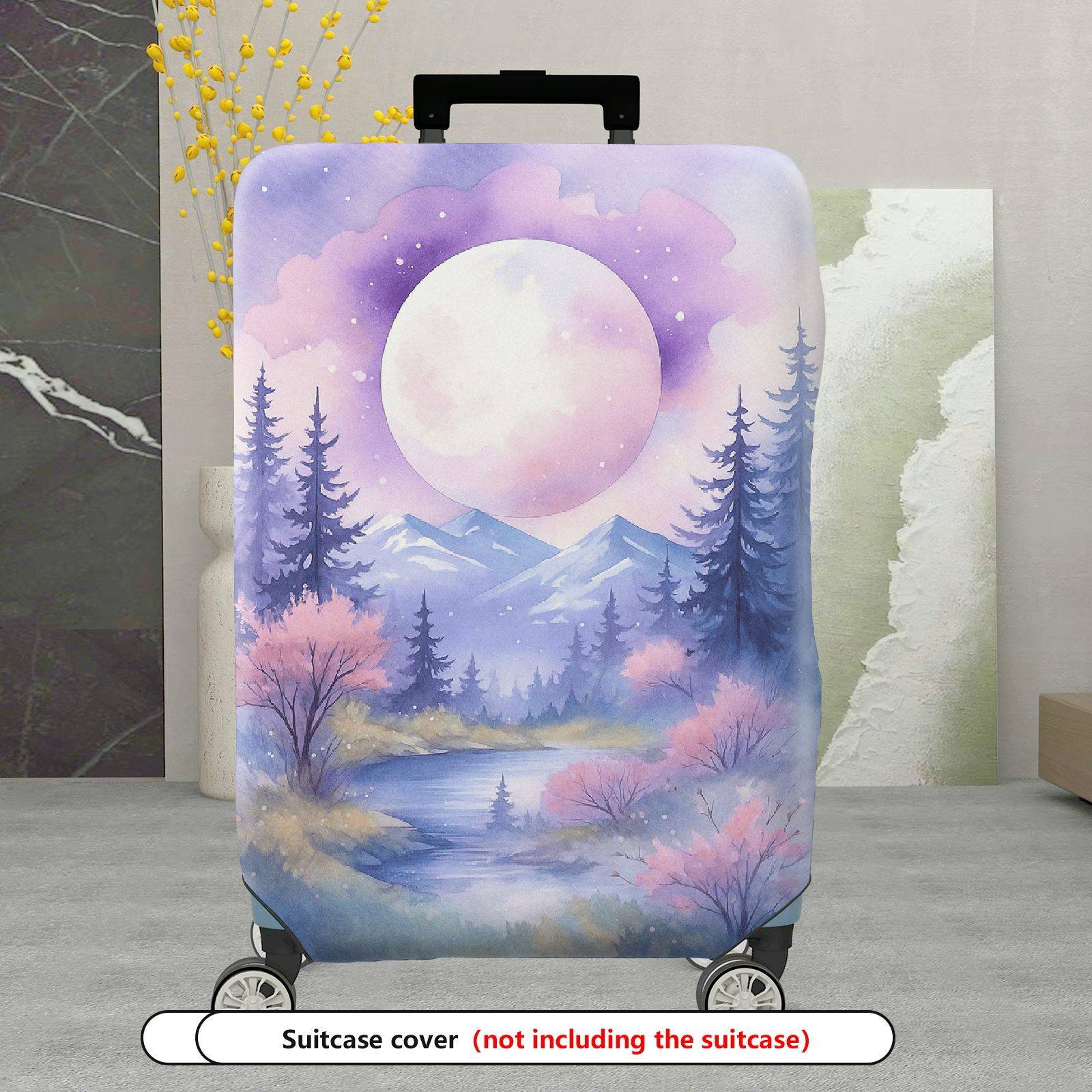 1-Piece Moon Forest Landscape Sky Mountain Stream  Suitcase Luggage Cover, Stretch Protective Sleeve